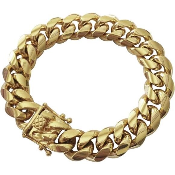 316L Stainless Steel Miami Cuban Link Chain 14K or White REAL Gold Plated Hip - Picture 1 of 14